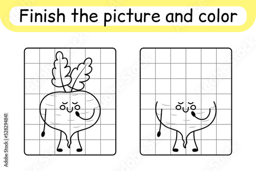 Complete the picture beetroot. Copy the picture and color. Finish the image. Coloring book. Educational drawing exercise game for children