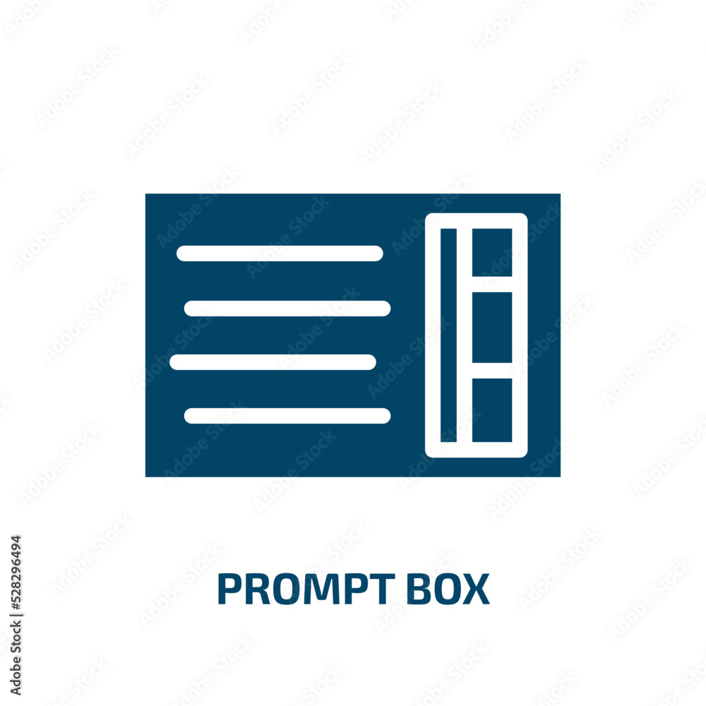 prompt box vector icon. prompt box, box, prompt filled icons from flat cinema concept. Isolated black glyph icon, vector illustration symbol element for web design and mobile apps prompt box vector icon. prompt box, box, prompt filled icons from flat cinema concept. Isolated black glyph icon, vector illustration symbol element for web design and mobile apps