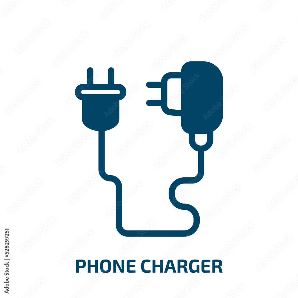 phone charger vector icon. phone charger, charger, phone filled icons from flat electronic device concept. Isolated black glyph icon, vector illustration symbol element for web design and mobile apps phone charger vector icon. phone charger, charger, phone filled icons from flat electronic device concept. Isolated black glyph icon, vector illustration symbol element for web design and mobile apps