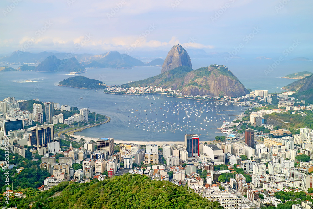 Stunning Aerial View of Rio de Janeiro with the Famous Sugarloaf Mountain as Seen from Corcovado Hill in Rio de Janeiro City, Brazil, South America