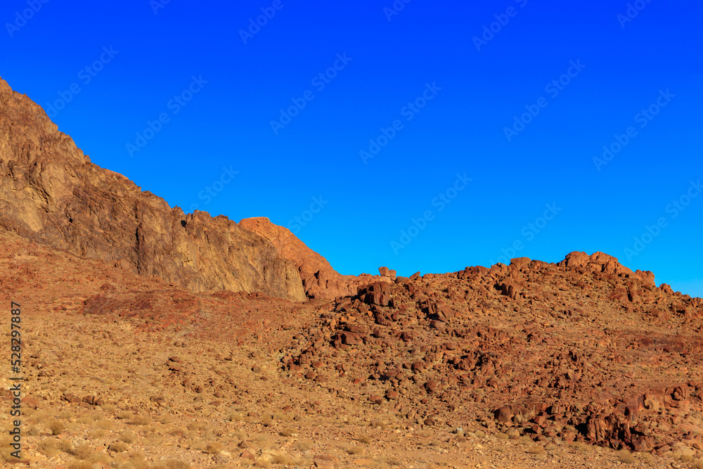 View of the rocky Sinai mountains and desert in Egypt