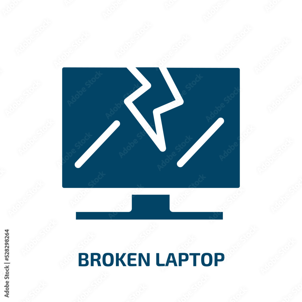broken laptop vector icon. broken laptop, laptop, broken filled icons from flat computer icons concept. Isolated black glyph icon, vector illustration symbol element for web design and mobile apps broken laptop vector icon. broken laptop, laptop, broken filled icons from flat computer icons concept. Isolated black glyph icon, vector illustration symbol element for web design and mobile apps