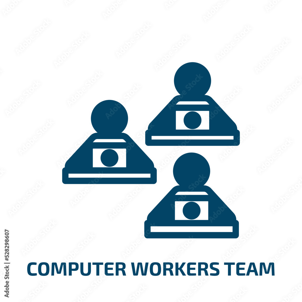 computer workers team vector icon. computer workers team, computer, business filled icons from flat computer workers concept. Isolated black glyph icon, vector illustration symbol element for web computer workers team vector icon. computer workers team, computer, business filled icons from flat computer workers concept. Isolated black glyph icon, vector illustration symbol element for web
