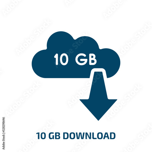 10 gb download vector icon. 10 gb download, arrow, interface filled icons from flat cloud computing concept. Isolated black glyph icon, vector illustration symbol element for web design and mobile