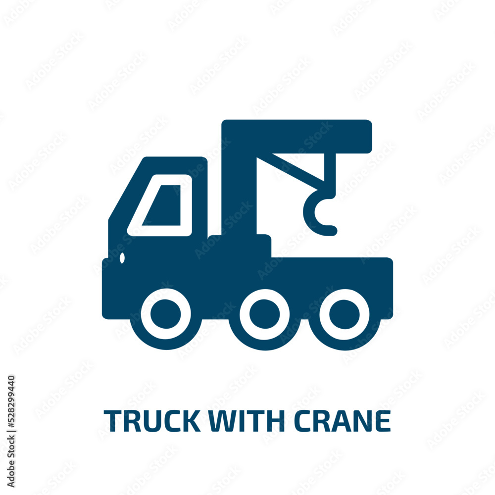 truck with crane vector icon. truck with crane, truck, industry filled icons from flat constructicons concept. Isolated black glyph icon, vector illustration symbol element for web design and mobile
