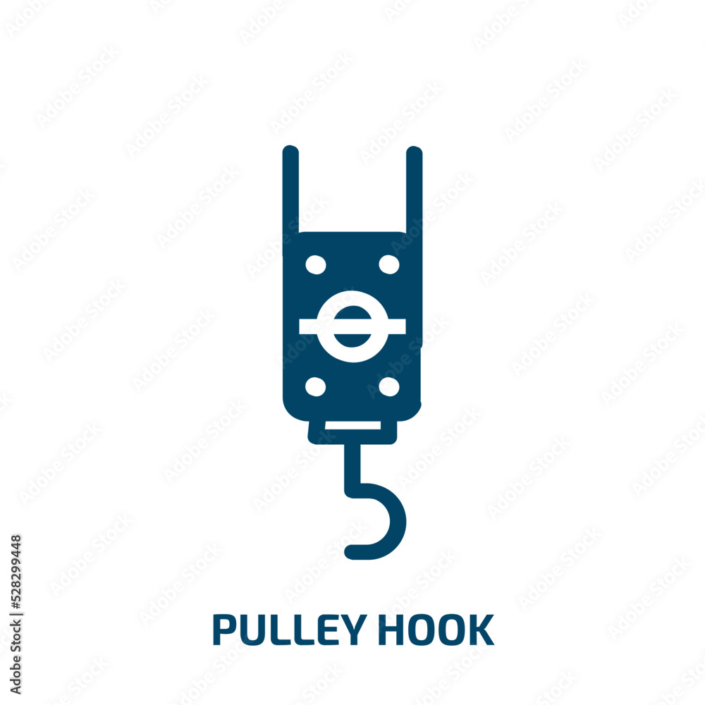 pulley hook vector icon. pulley hook, hook, equipment filled icons from flat constructicons concept. Isolated black glyph icon, vector illustration symbol element for web design and mobile apps pulley hook vector icon. pulley hook, hook, equipment filled icons from flat constructicons concept. Isolated black glyph icon, vector illustration symbol element for web design and mobile apps