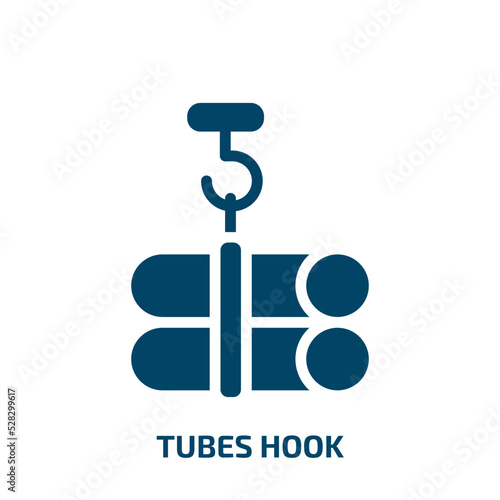 tubes hook vector icon. tubes hook, hook, tube filled icons from flat construction line craft concept. Isolated black glyph icon, vector illustration symbol element for web design and mobile apps