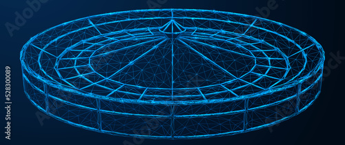 Casino roulette. Polygonal design of interconnected lines and points. Blue background.