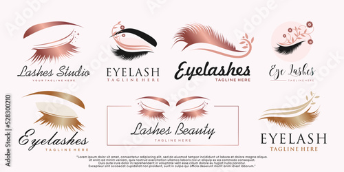Set of eyelash extension logo design for beauty salon with creative element Premium Vector