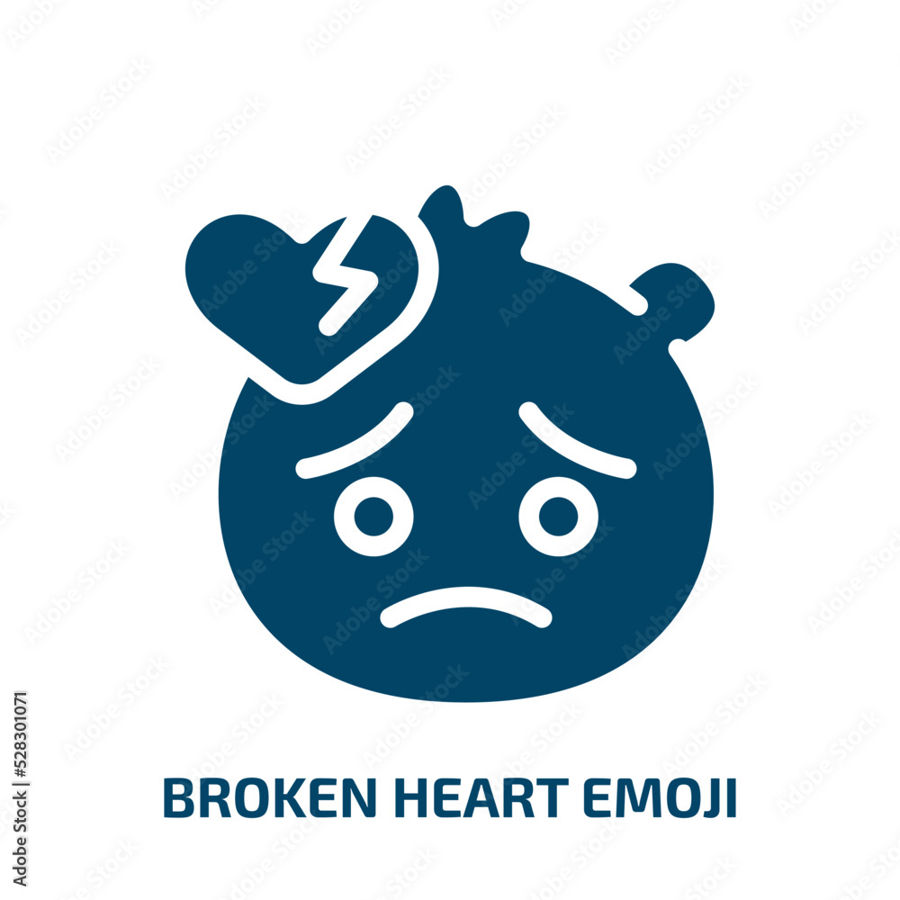 broken heart emoji vector icon. broken heart emoji, emotion, emoticon filled icons from flat emoji concept. Isolated black glyph icon, vector illustration symbol element for web design and mobile apps broken heart emoji vector icon. broken heart emoji, emotion, emoticon filled icons from flat emoji concept. Isolated black glyph icon, vector illustration symbol element for web design and mobile apps