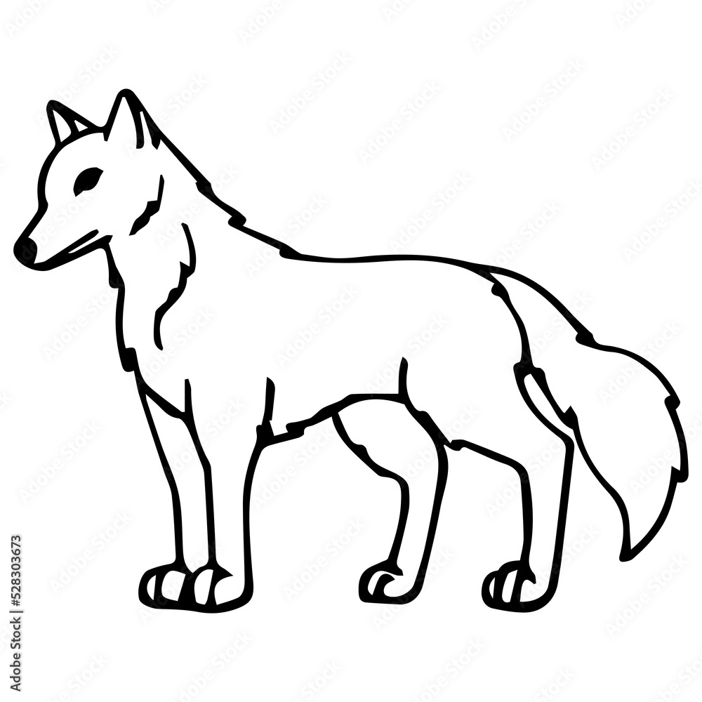 Wolf Coloring Page For Kids, Cute Wolf Character Vector illustration Ai File And Image