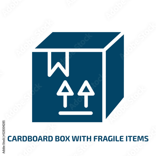 cardboard box with fragile items vector icon. cardboard box with fragile items, box, shipping filled icons from flat boxes concept. Isolated black glyph icon, vector illustration symbol element for