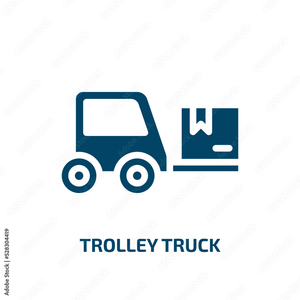 trolley truck vector icon. trolley truck, truck, box filled icons from flat lineal logistic concept. Isolated black glyph icon, vector illustration symbol element for web design and mobile apps