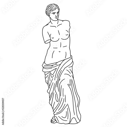 Vector illustration of antique statue. Line art of ancient greek sculpture