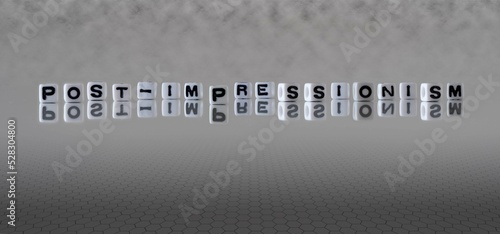 Foto post impressionism word or concept represented by black and white letter cubes o