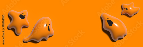 Foto Halloween template for banner with 3d ghosts on orange background