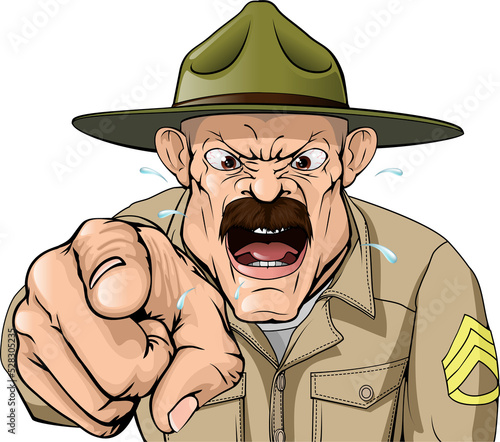 An illustration of a cartoon angry boot camp drill sergeant character photo