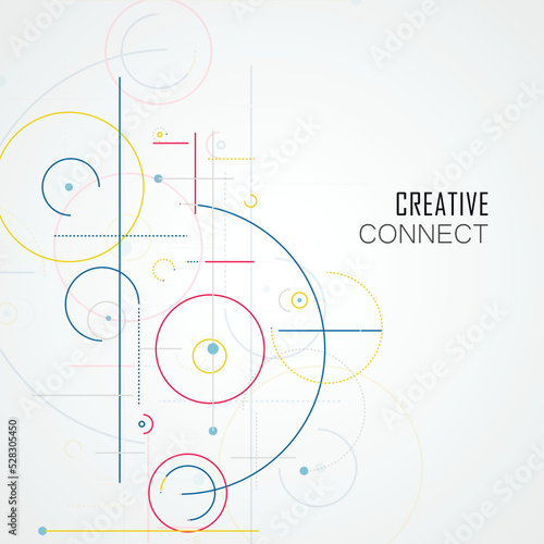 Vector future geometry symbol. Abstract illustration. Circular elements. Creative pattern with abstract geometric objects. Modern design with dots and lines and dotted circles
