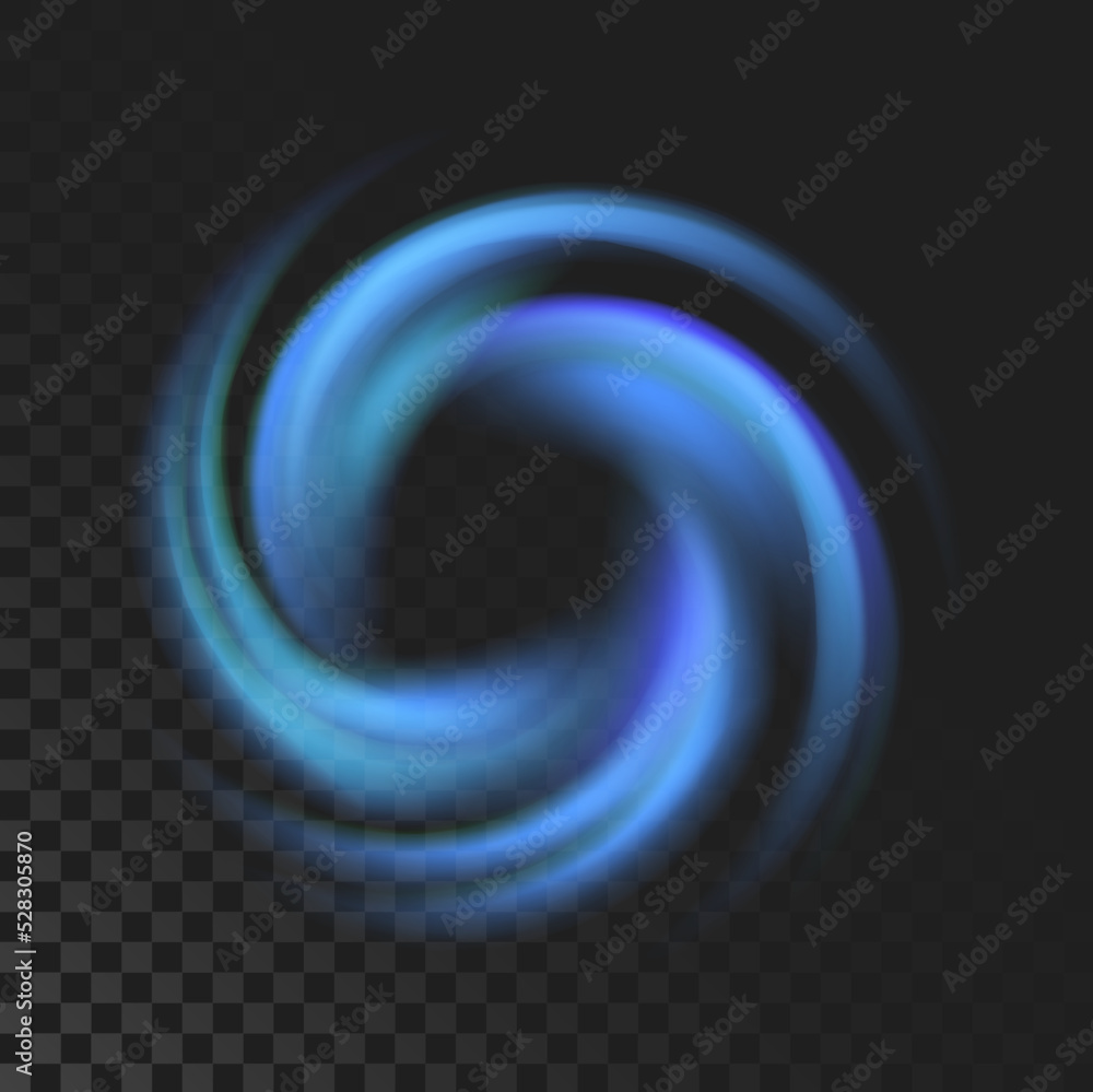 Air flow spiral light effect. The concept of wind or water flow for