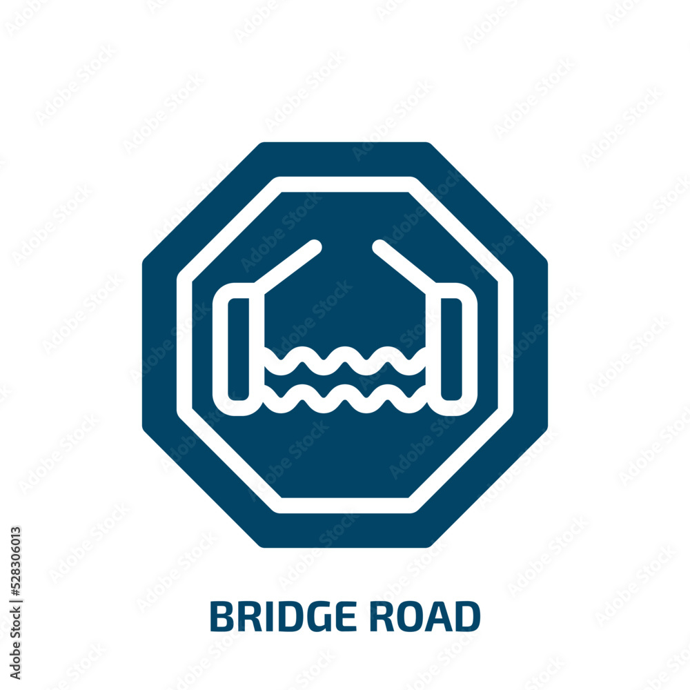 bridge road vector icon. bridge road, road, traffic filled icons from flat traffic signs concept. Isolated black glyph icon, vector illustration symbol element for web design and mobile apps bridge road vector icon. bridge road, road, traffic filled icons from flat traffic signs concept. Isolated black glyph icon, vector illustration symbol element for web design and mobile apps
