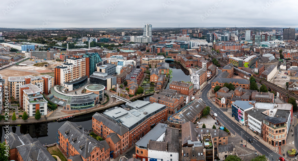 Obraz premium Aerial view of Leeds city dock and Robert's Wharf