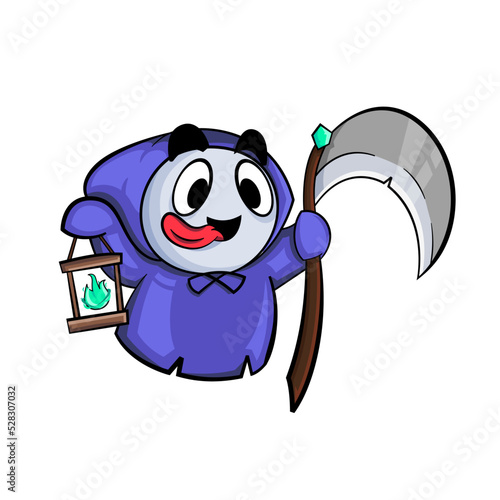 Cartoon style death drawing for halloween. Ghost of death using a sitce and a lamp. Comic drawing of death to use on halloween.
