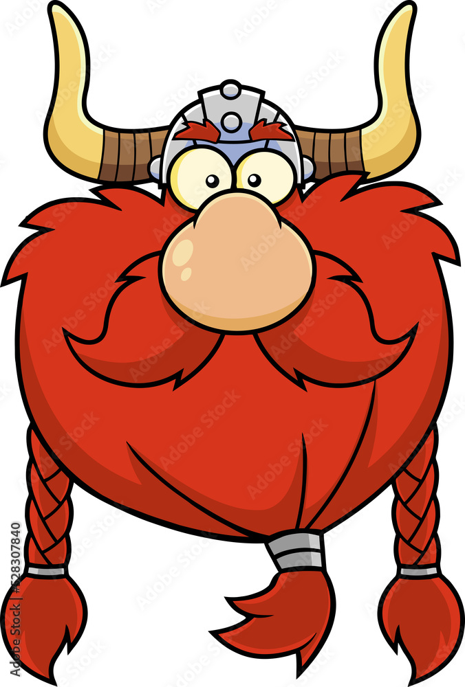 Viking Head Cartoon Character. Hand Drawn Illustration Isolated On