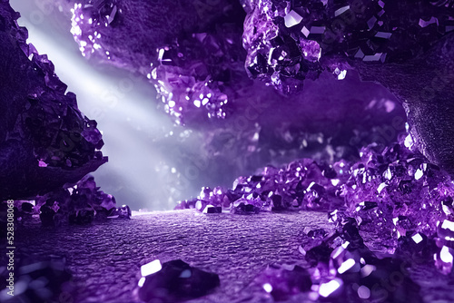 Fotografija Realistic fantasy amethyst minerals cave