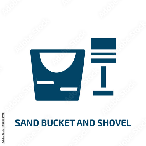 sand bucket and shovel vector icon. sand bucket and shovel, shovel, bucket filled icons from flat summer concept. Isolated black glyph icon, vector illustration symbol element for web design and