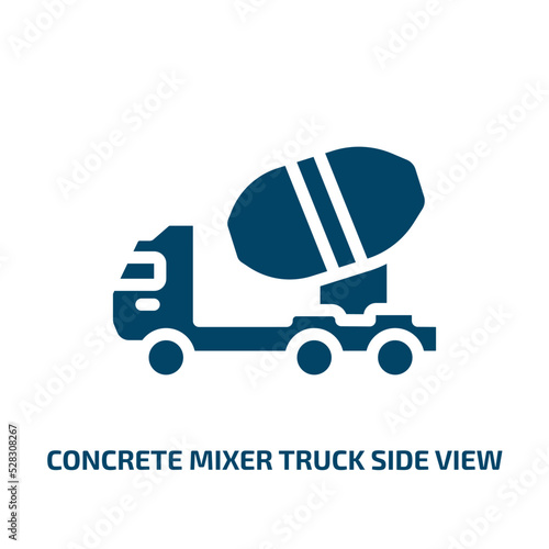 concrete mixer truck side view vector icon. concrete mixer truck side view, truck, vehicle filled icons from flat transporters concept. Isolated black glyph icon, vector illustration symbol element