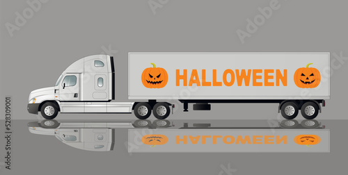 A modern American road train for transporting Halloween gifts.
