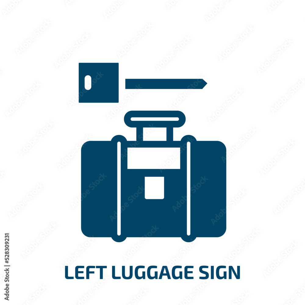 left luggage sign vector icon. left luggage sign, luggage, simple filled icons from flat airport and travel concept. Isolated black glyph icon, vector illustration symbol element for web design and left luggage sign vector icon. left luggage sign, luggage, simple filled icons from flat airport and travel concept. Isolated black glyph icon, vector illustration symbol element for web design and