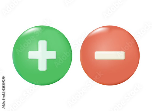 3D Add, plus and minus delete buttons, icon set. web site and mobile app icons UI interface. Medical cross round button. 3d vector icon. Cartoon minimal style