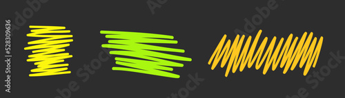 Hatchings. Abstract neon elements on isolated black background. Chaotic lines. Hatching art. Glowing shapes