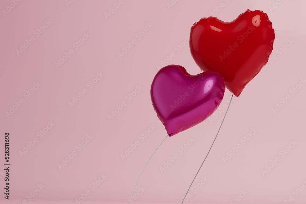 the concept of a declaration of love. balloons in the form of hearts on a pink background. 3d render