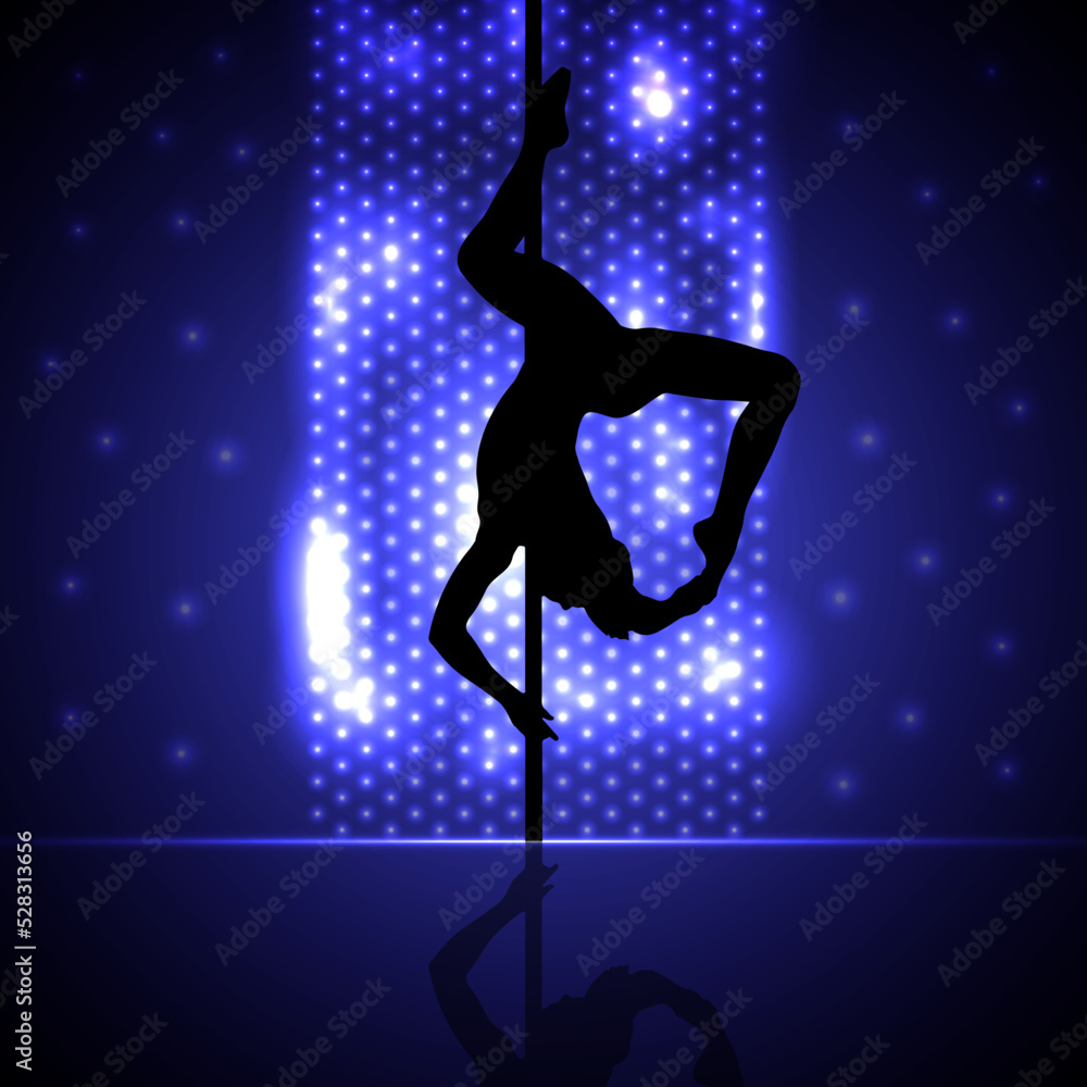 Beautiful silhouette of young women dancing a striptease. Sexy pole dancing	