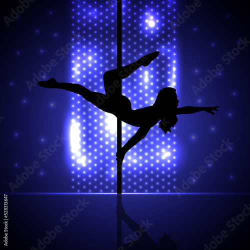 Beautiful silhouette of young women dancing a striptease. Sexy pole dancing 