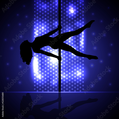 Beautiful silhouette of young women dancing a striptease. Sexy pole dancing	