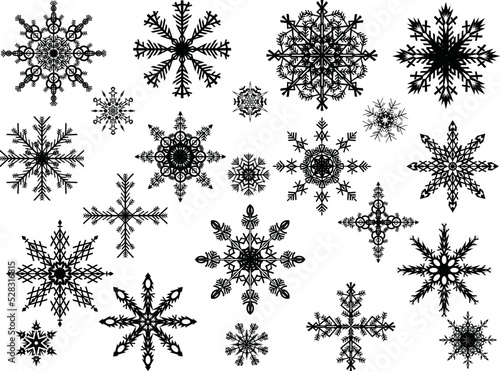 mall and large black snowflakes collection on white