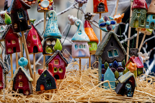 Traditional Romanian handmade ceramics market at the potters fair from Sibiu, Romania photo