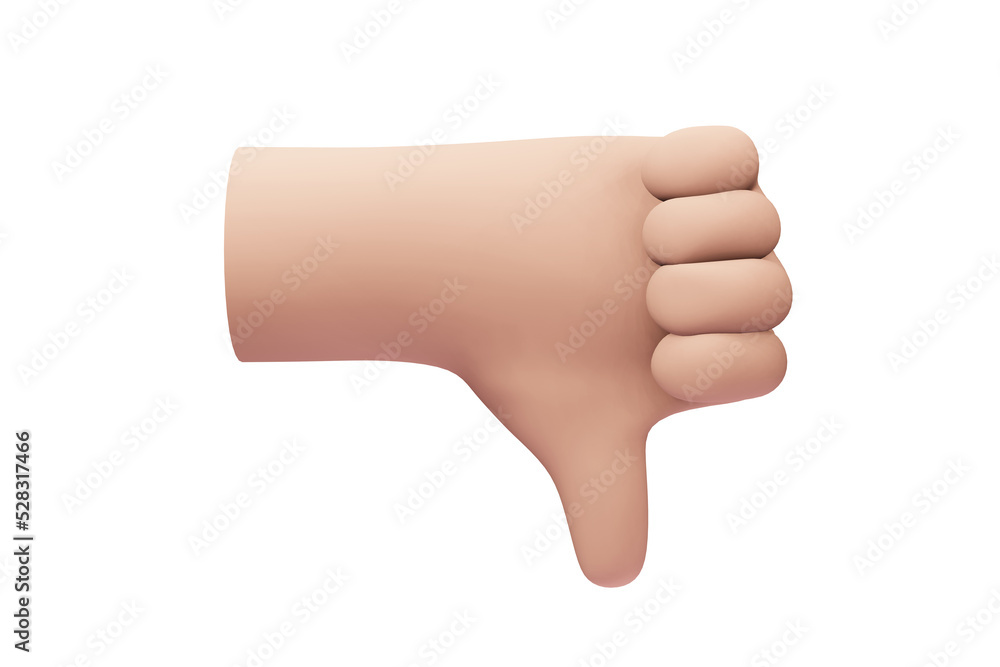 Stylized 3d hand. Thumb down gesture on white isolated background. Stylized 3d hand. Thumb down gesture on white isolated background.