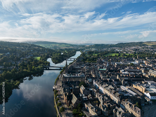 Perth City Centre including the Rivert Tay, Perth Concert Hall  and Tay Street. Drone images, Perth from the air