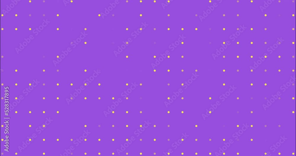 Sci-fi abstract 4K resolution animated background. Intro or transition with yellow dots that disappear and appear in random order on violet background.