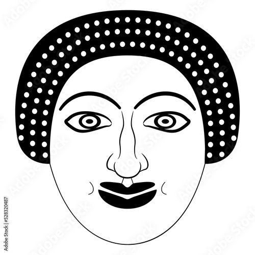Stylized human face. Ancient Greek design. Antique ethnic mask. Black and white silhouette.