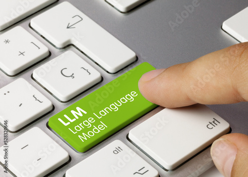 LLM Large Language Model - Inscription on Green Keyboard Key.