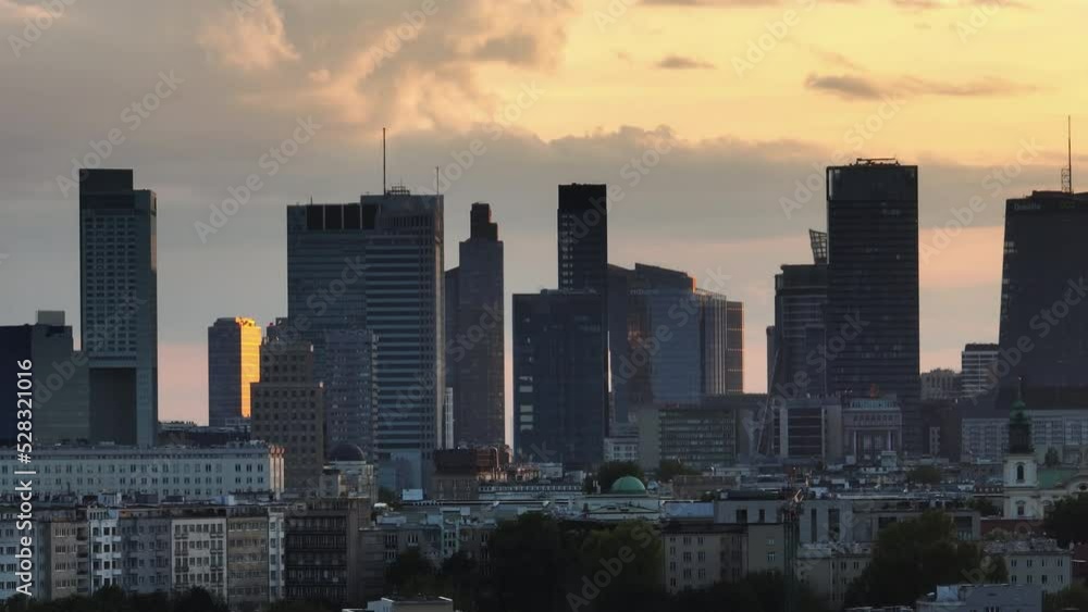 Panorama of Warsaw in Poland with Siekierkowski bridge over Vistula river during sundown. Panorama of Warsaw in Poland with Siekierkowski bridge over Vistula river during sundown.