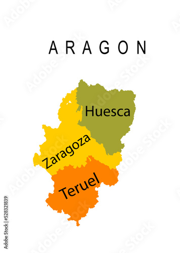 Emblem banner of Autonomous community Aragon map vector silhouette illustration isolated on white background. Symbol Spain territory include Zaragoza map, Huesca Silhouette, Teruel shape. Europe, EU. photo