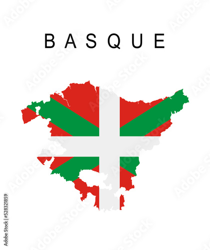 Autonomous community Basque map flag vector silhouette illustration isolated on white background. Spain territory, include provinces Biscay, Guipuzcoa, Alava. Europe, EU. Basque flag banner, emblem. photo