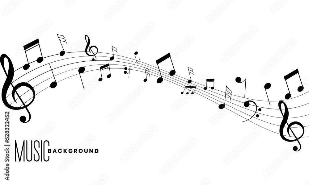 musical notes illustration pentagram background, musical notes vector - obrazy, fototapety, plakaty 