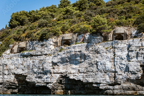 bunker at the rocky beach near pula, croatia